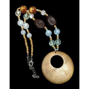 Bohemian Wood And Faux Stone Beaded Pendant Necklace